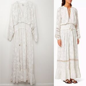 Hemant & Nandita Veda Long Dress Viscose Georgette Maxi Long Sleeve Off White XL